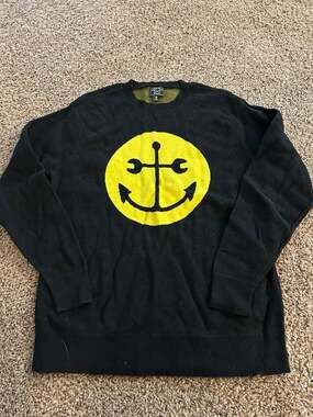 Dark Seas Division Black Smiley Anchor Knit Sweater Size Medium